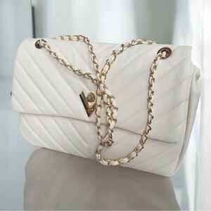 Valentino Orlandi Quilted Vegan Leather Shoulder Bag  Gold Hardware MSRP $320.00